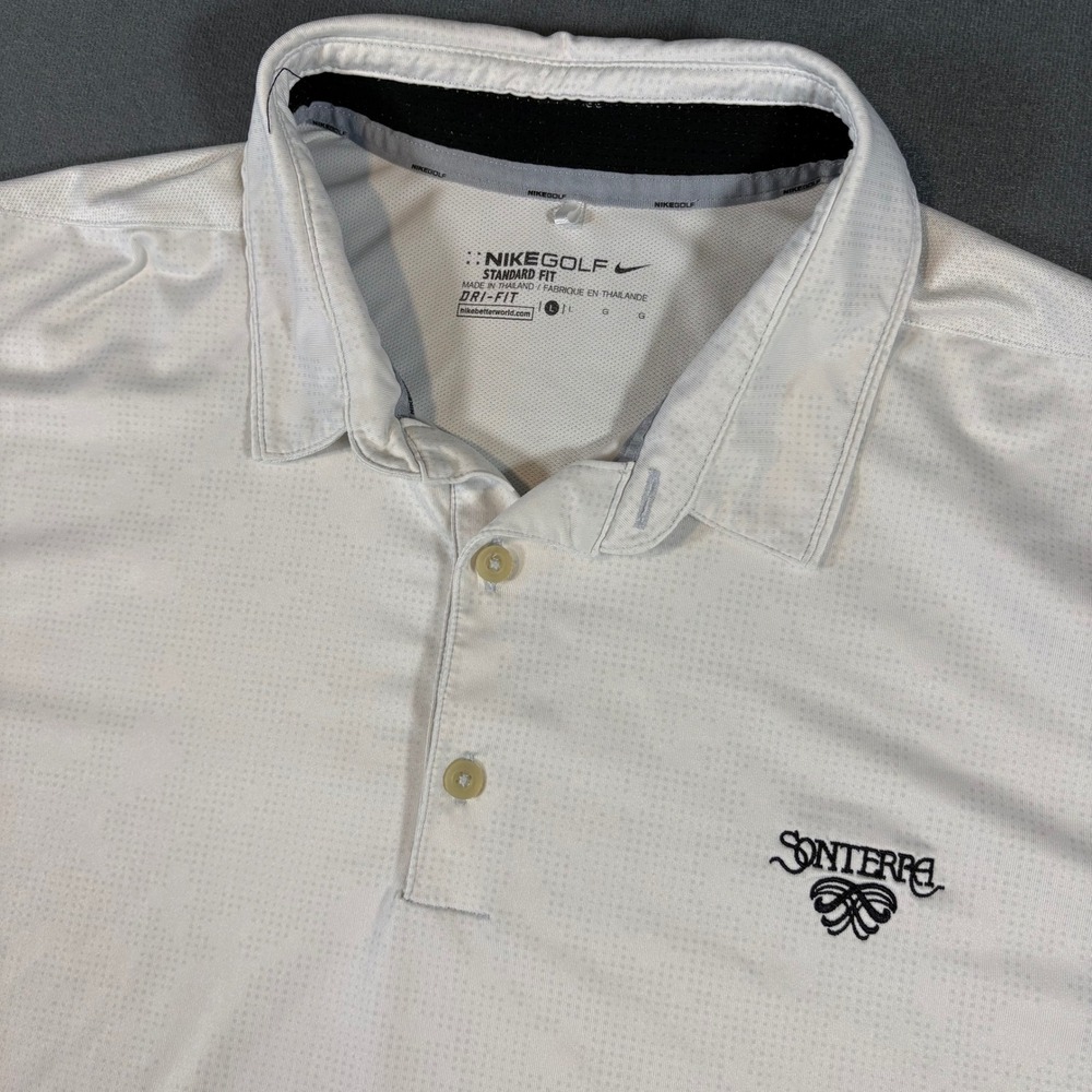 Nike Golf Standard Fit Sonterra Golf Club Performance Polo White‎ Large Dri-FIT